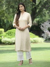 Women's Ivory Rayon Jacquard Woven - Jacquard Straight Kurta